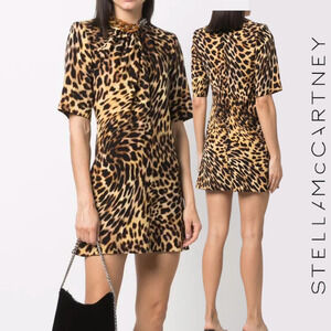 Stella McCartney NWT Chain-Embellished Leopard Print Draped Falabella Dress S
